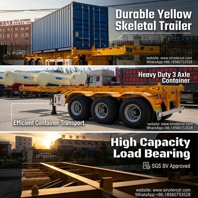 Container di tipo scheletrico semirimorchio giallo eccellente capacità di carico 3 assi contenitore di trazione